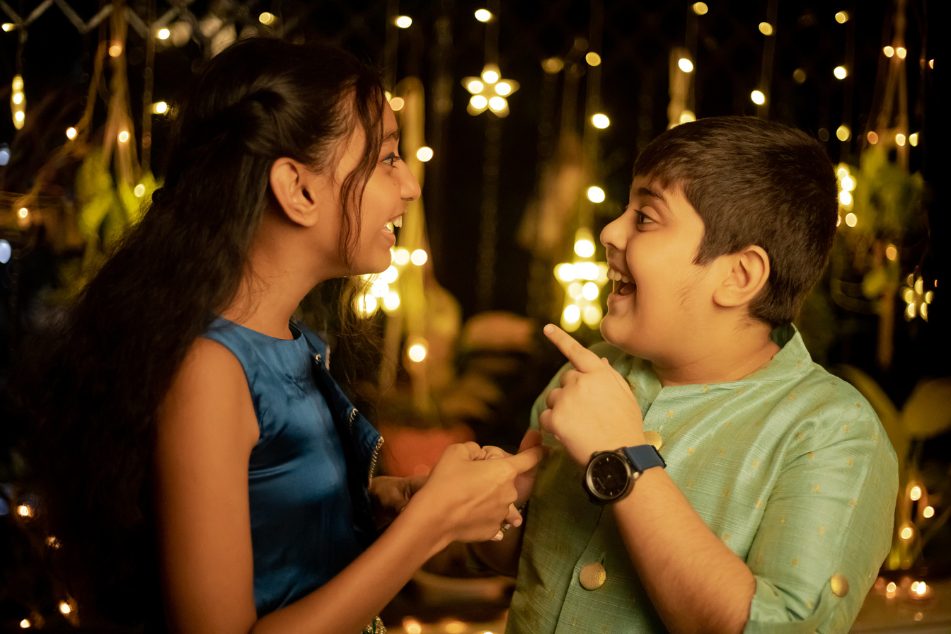 Kids with Lights Celebrating Diwali at Home